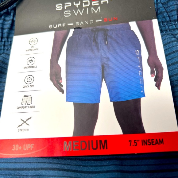Spyder Swim Shorts 30+ UPF Quick Dry Breathable Lined Blue Medium - Picture 2 of 5